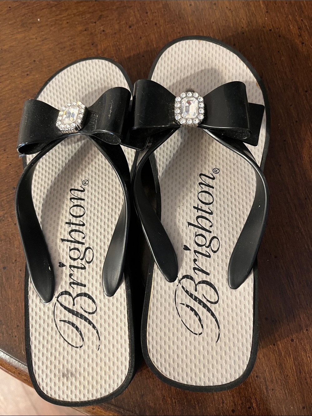 Brighton Black Bow Sandals with Crystal Accent